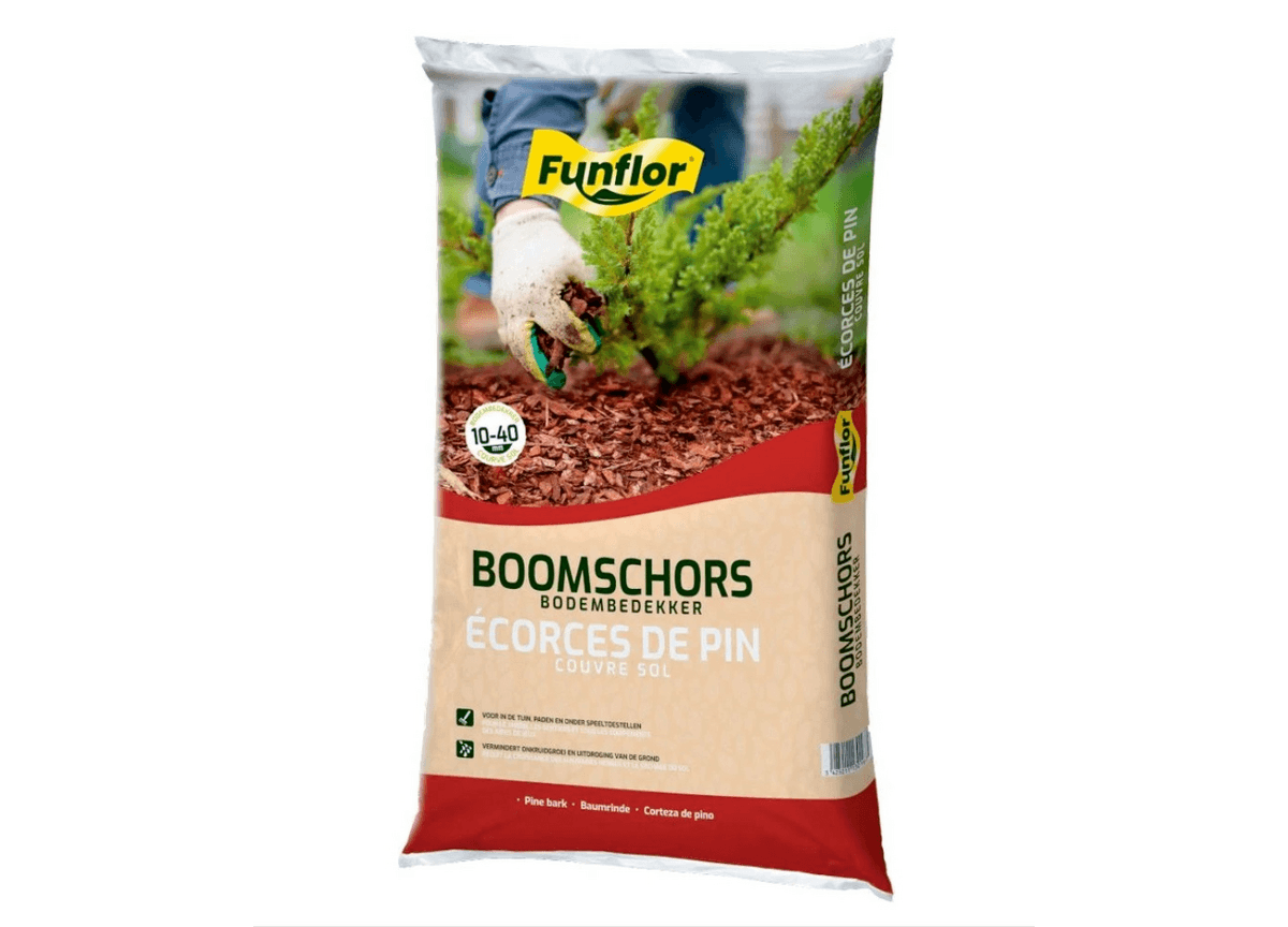 Zak natuurlijke boomschors met sortering 20-45mm van 40 liter bij Rubens Tuinen.